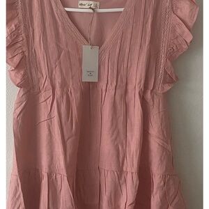 Pink Flutter Sleeve Mini Dress with Ruffled Pleats